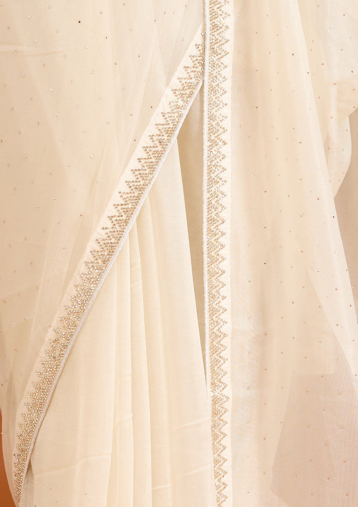 Off White Tissue Gold Stonework Saree With Matching Blouse Piece