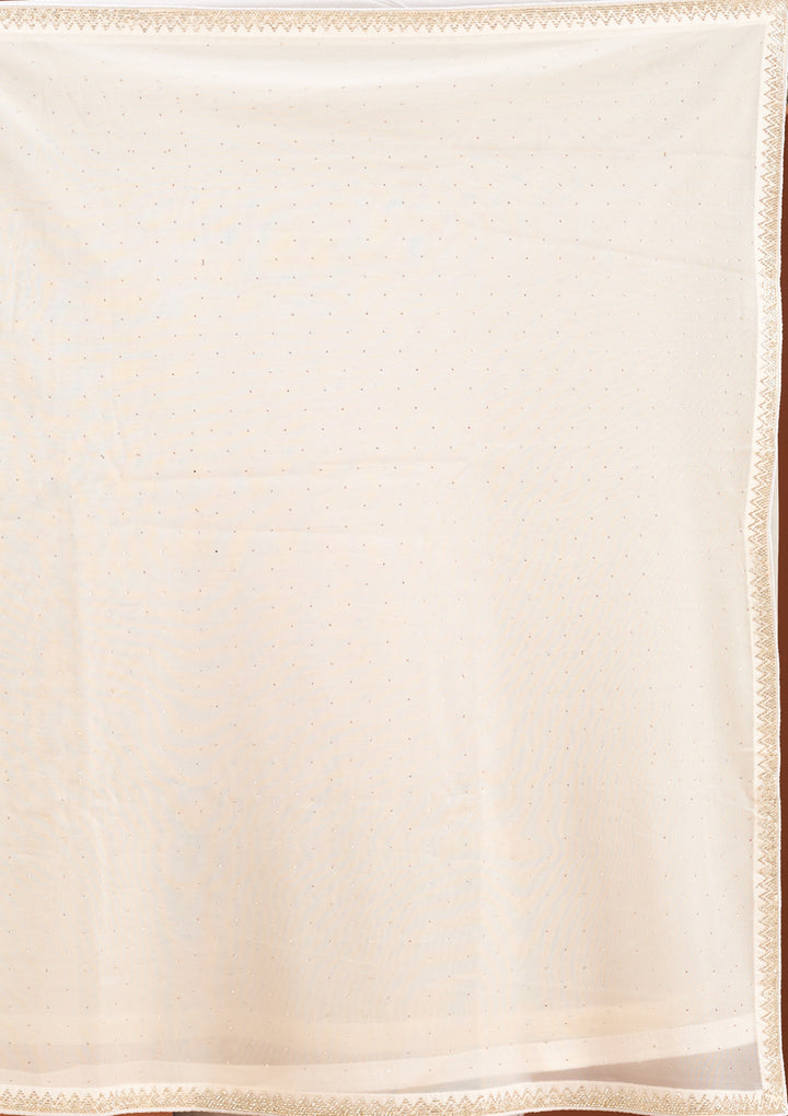 Off White Tissue Gold Stonework Saree With Matching Blouse Piece