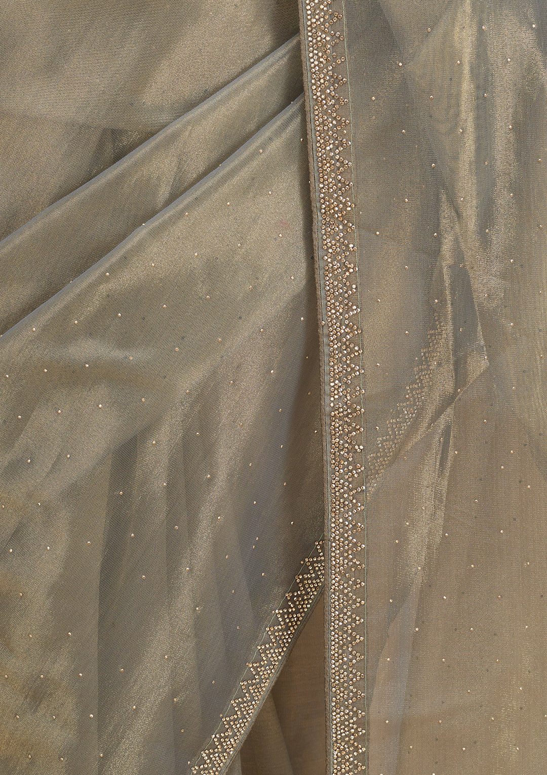 Pista Green Tissue Gold Stonework Saree With Matching Blouse Piece