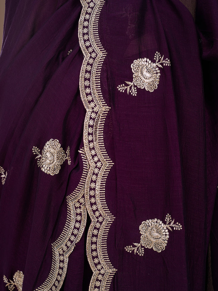 Purple Soft Raw Silk Gold Zariwork Saree With Matching Blouse Piece