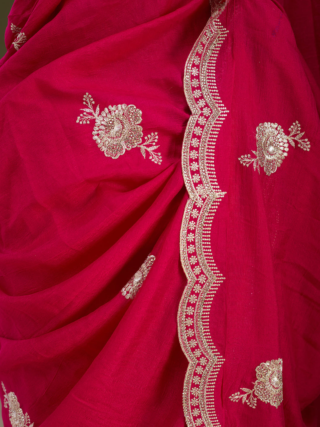Rani Pink Soft Raw Silk Gold Zariwork Saree With Matching Blouse Piece