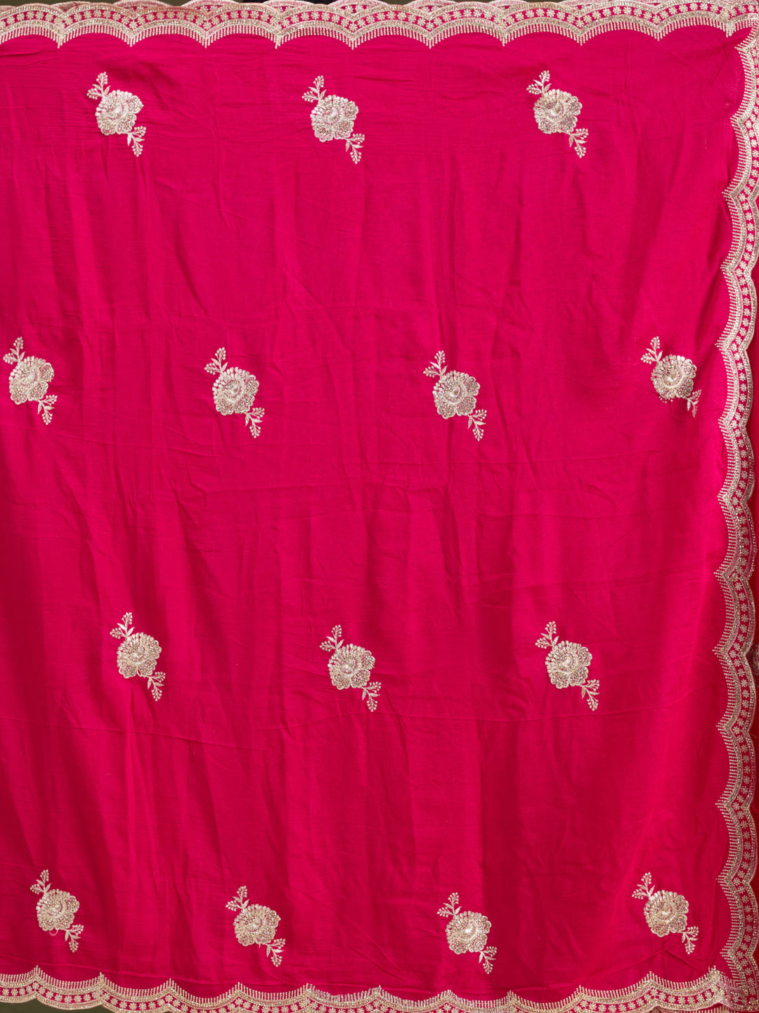 Rani Pink Soft Raw Silk Gold Zariwork Saree With Matching Blouse Piece