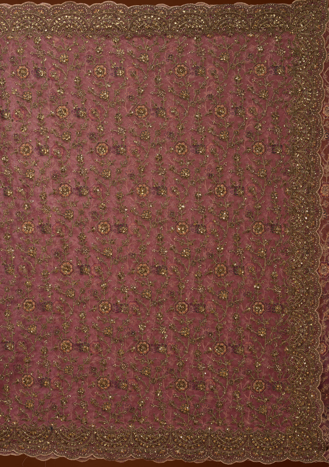 Onion Pink Net Cording Saree With Matching Blouse Piece