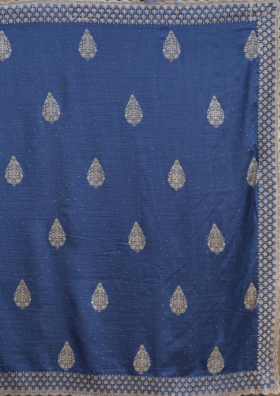 Blue Soft Raw Silk Floral Gold Zariwork Saree With Matching Blouse Piece