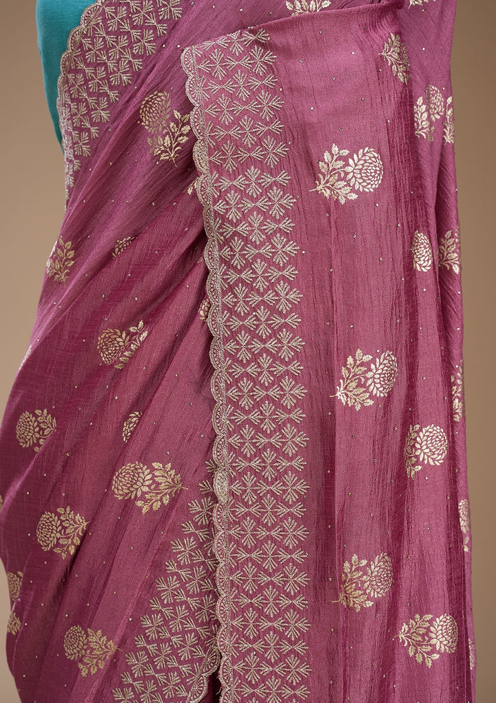Pink Zariwork (Gold) Soft Raw Silk Saree