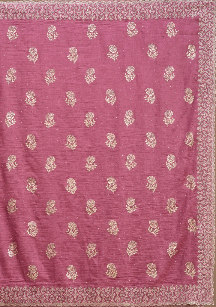 Pink Zariwork (Gold) Soft Raw Silk Saree