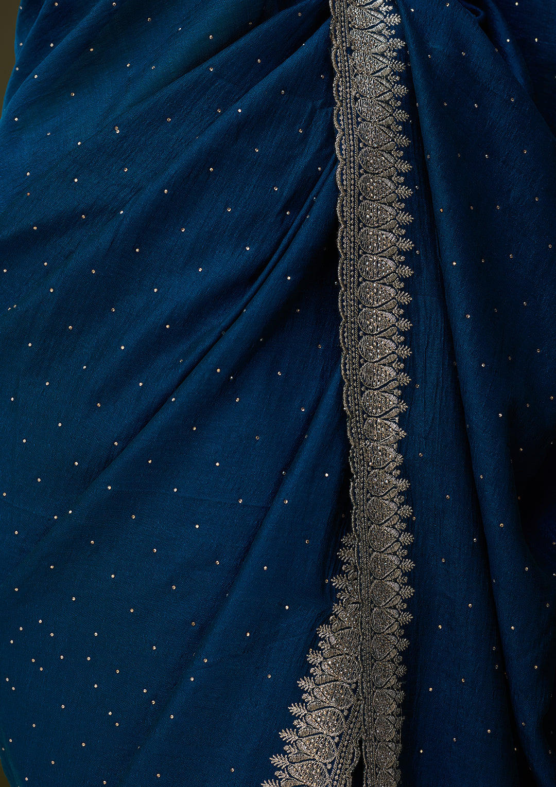 Peacock Blue Soft Raw Silk Gold Zariwork Saree With Matching Blouse Piece
