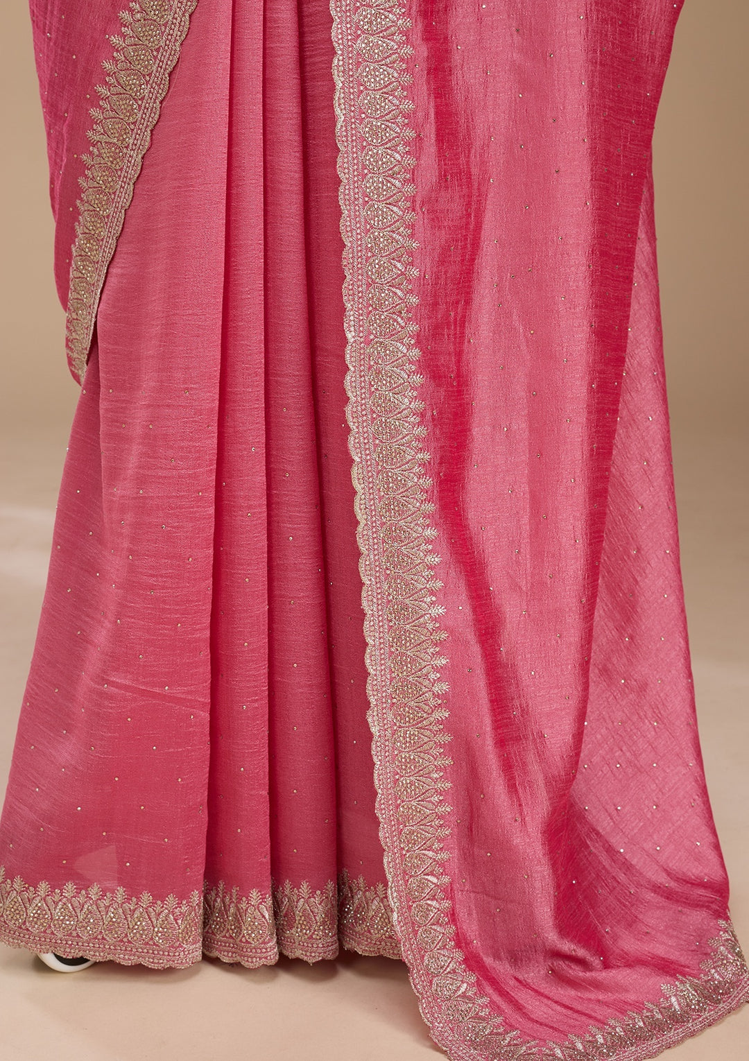 Pink Soft Raw Silk Gold Zariwork Saree With Matching Blouse Piece