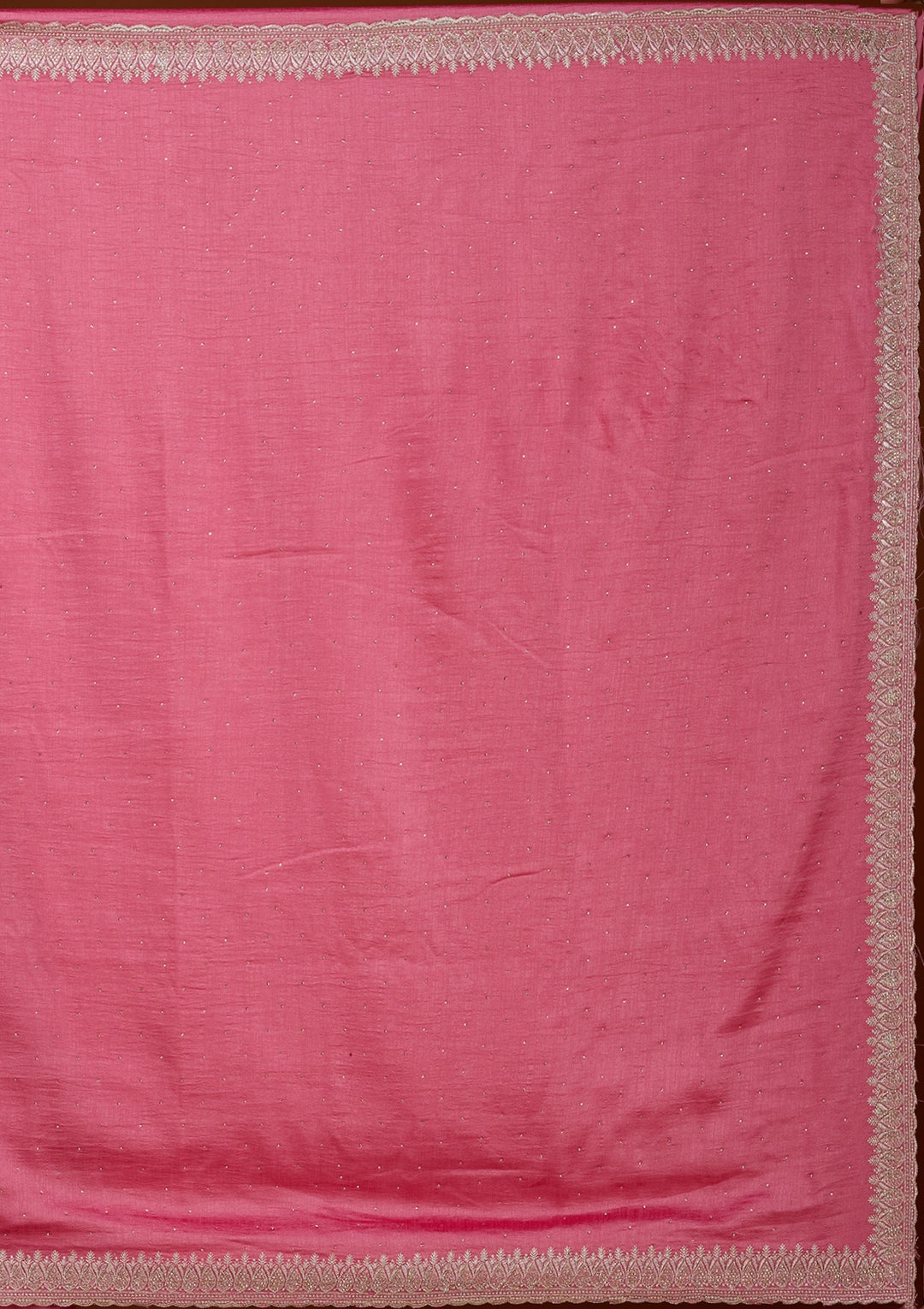 Pink Soft Raw Silk Gold Zariwork Saree With Matching Blouse Piece