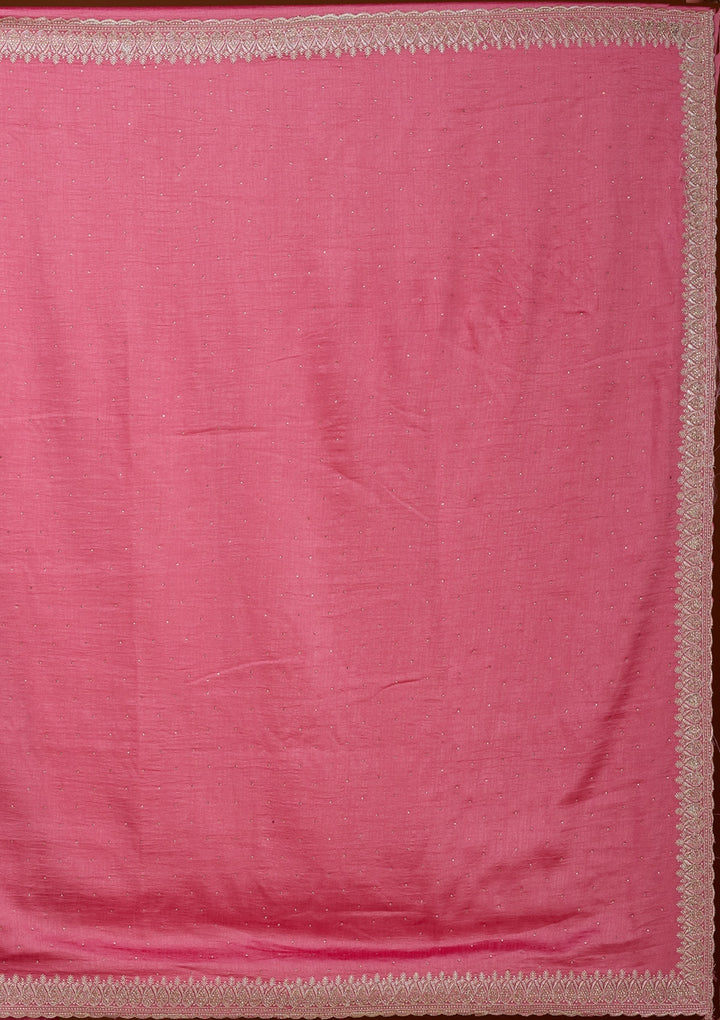 Pink Soft Raw Silk Gold Zariwork Saree With Matching Blouse Piece