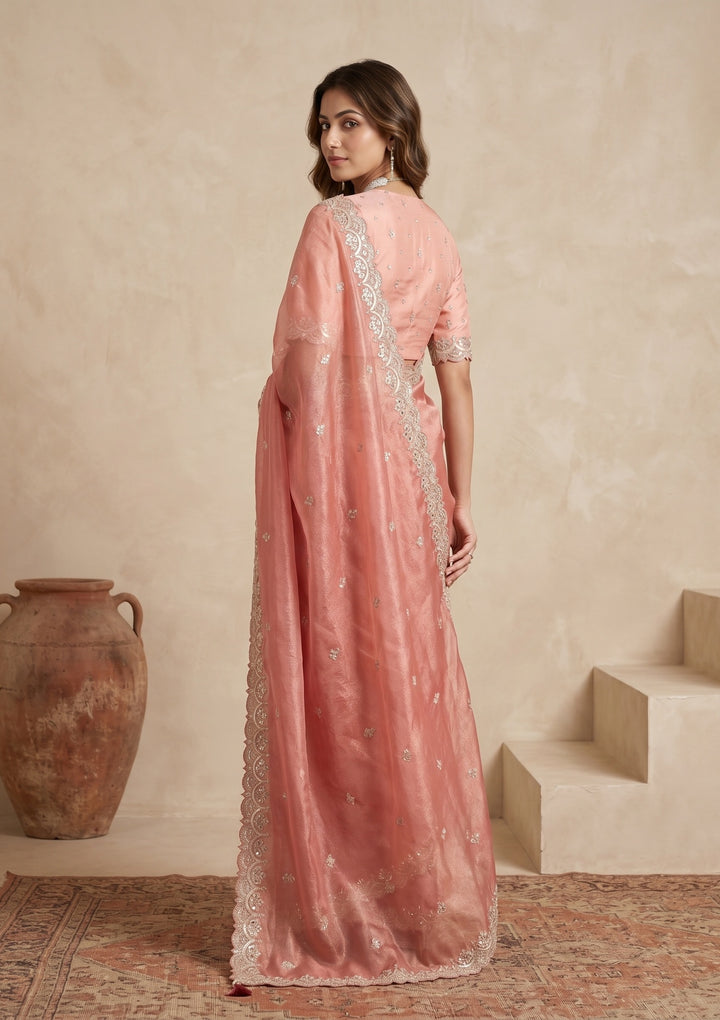 Onion Pink Sequins Tissue Saree