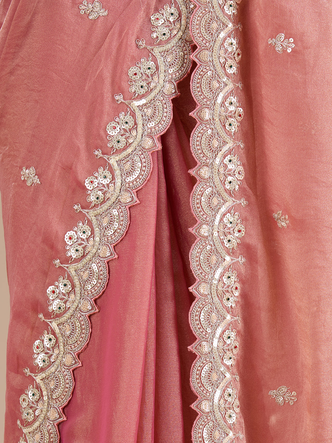 Onion Pink Sequins Tissue Saree