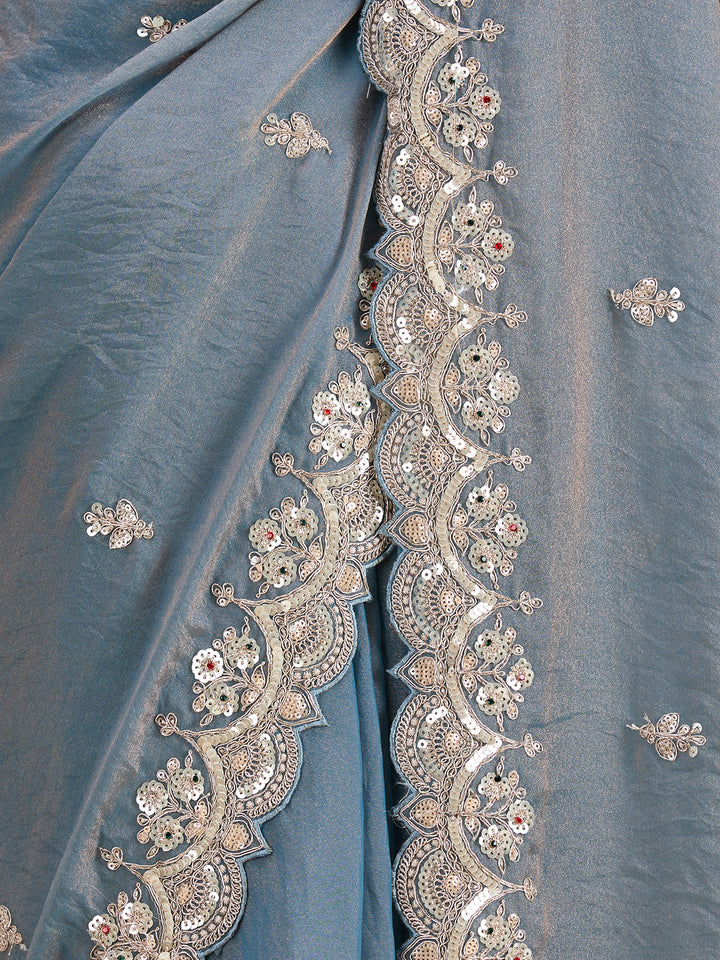 Sky Blue Sequins Tissue Saree