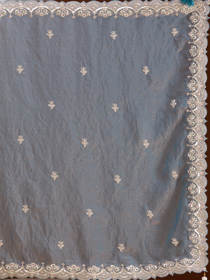 Sky Blue Sequins Tissue Saree