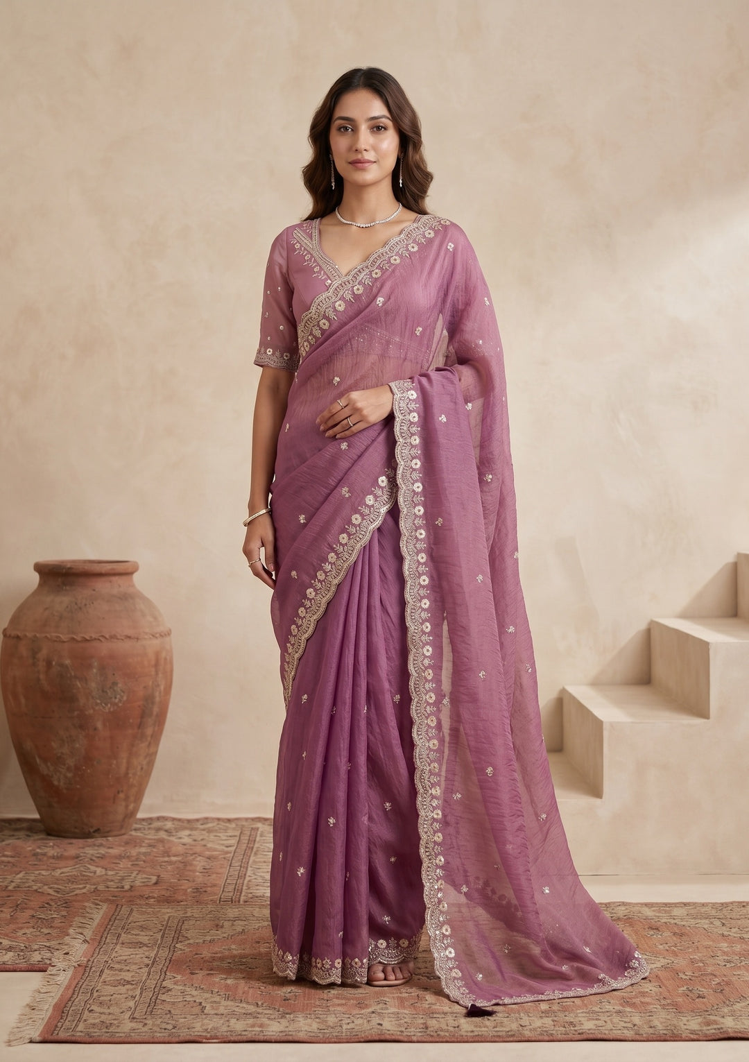 Lavender Sequins Tissue Saree