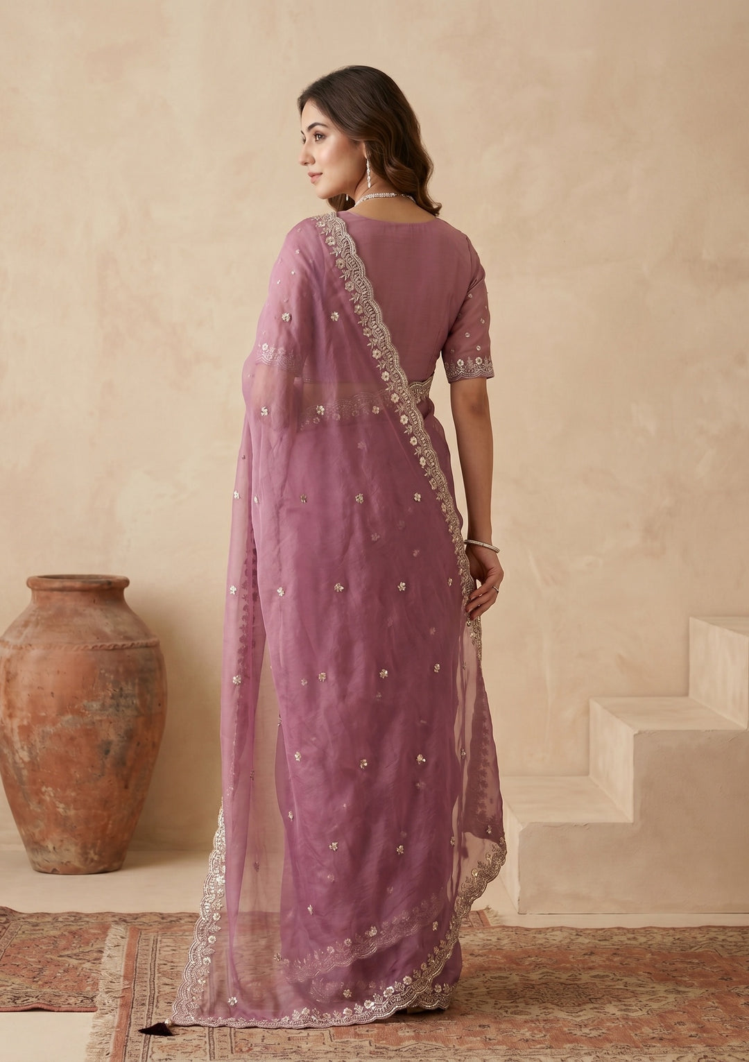 Lavender Sequins Tissue Saree