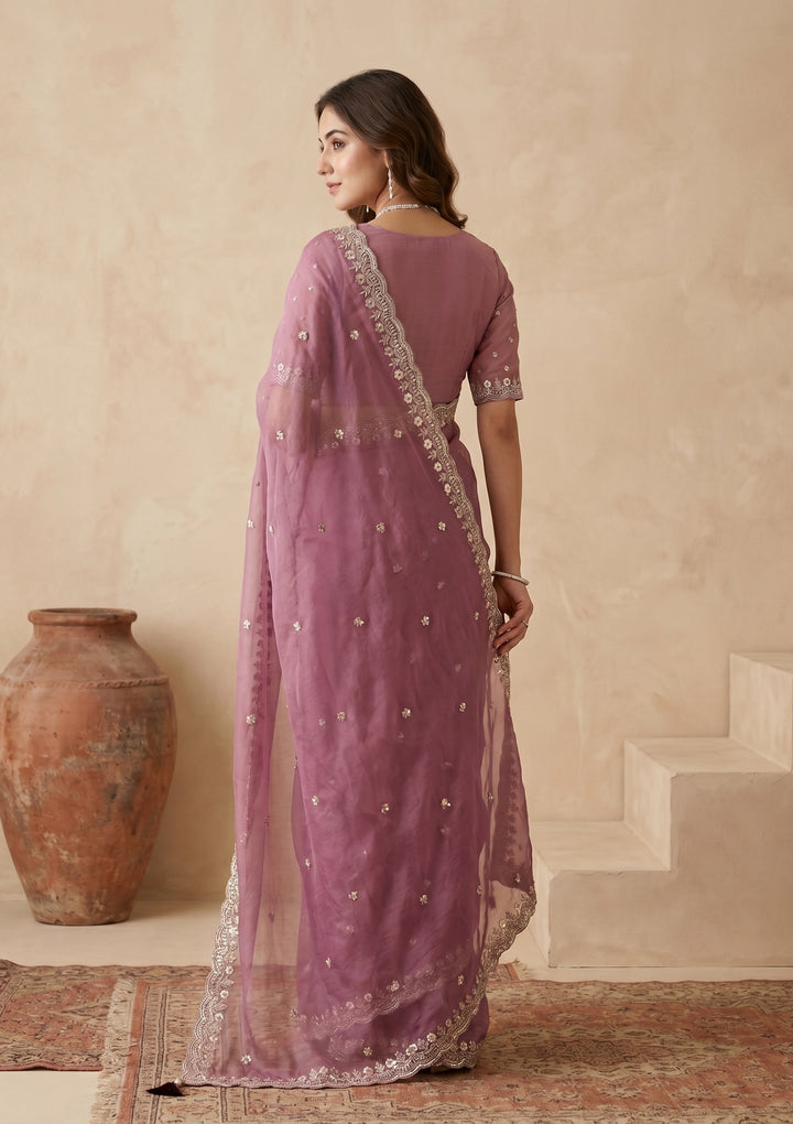 Lavender Sequins Tissue Saree