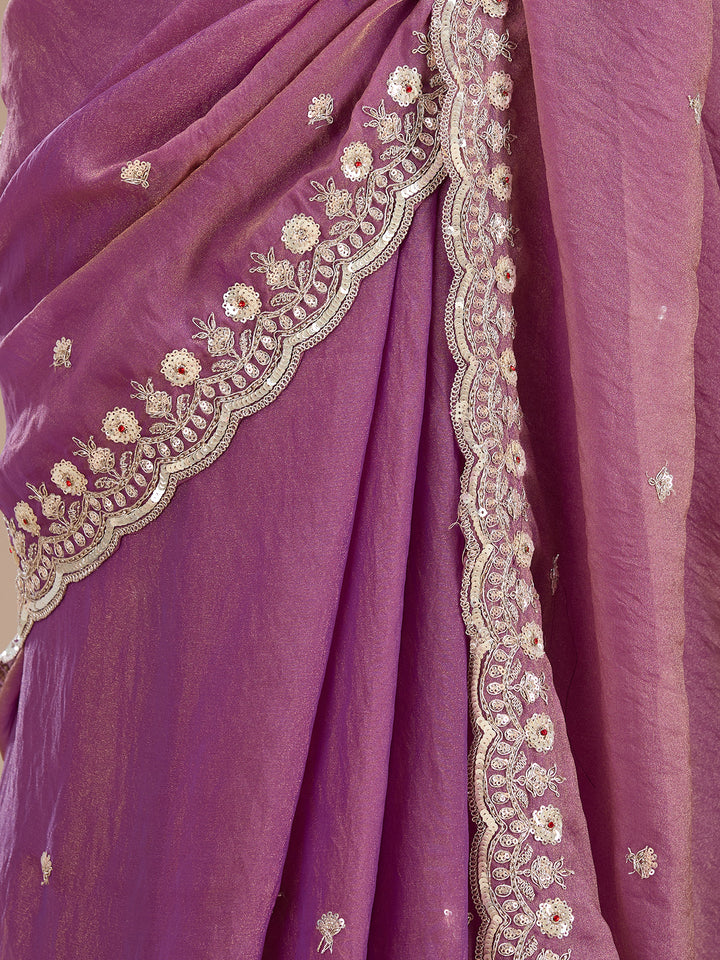 Lavender Sequins Tissue Saree