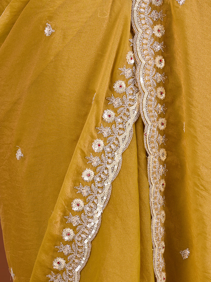 Mustard Sequins Tissue Saree