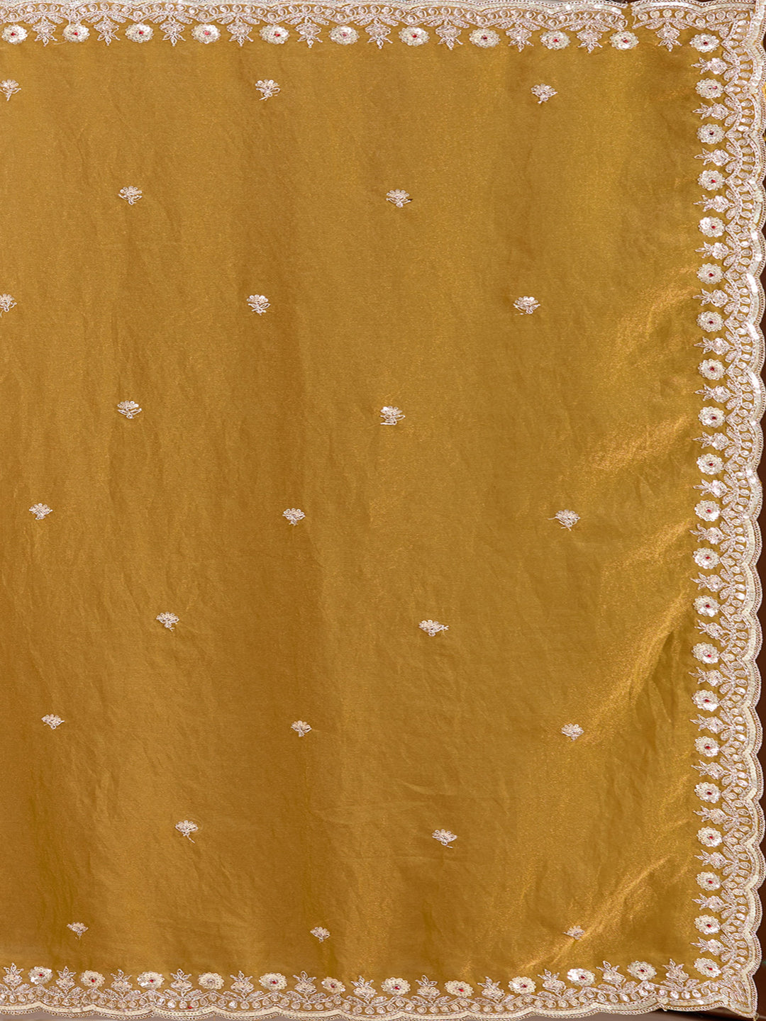 Mustard Sequins Tissue Saree