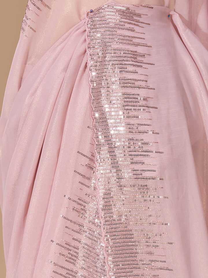 Baby Pink Sequins Georgette Saree