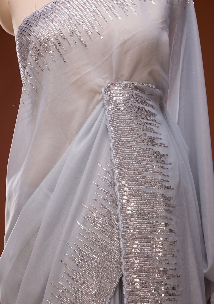 Grey Sequins Georgette Saree