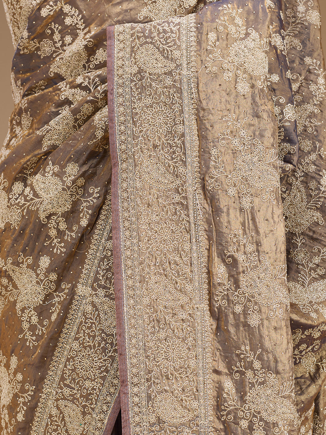 Grey Zariwork (Gold) Tissue Saree