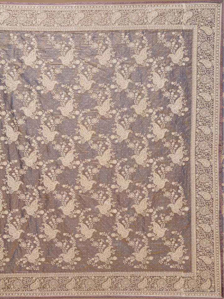 Grey Zariwork (Gold) Tissue Saree