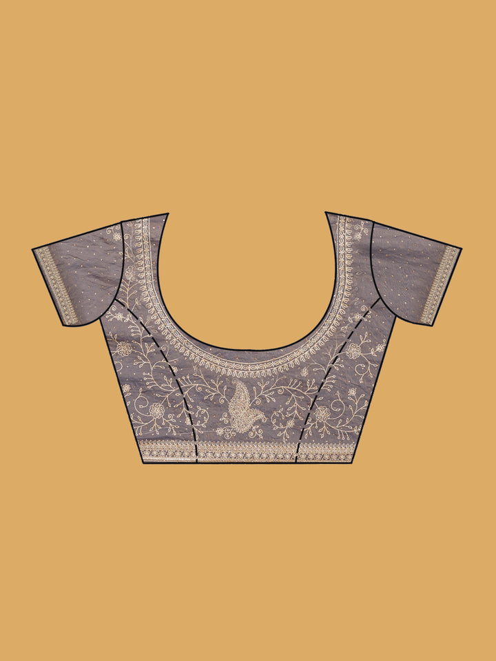 Grey Zariwork (Gold) Tissue Saree