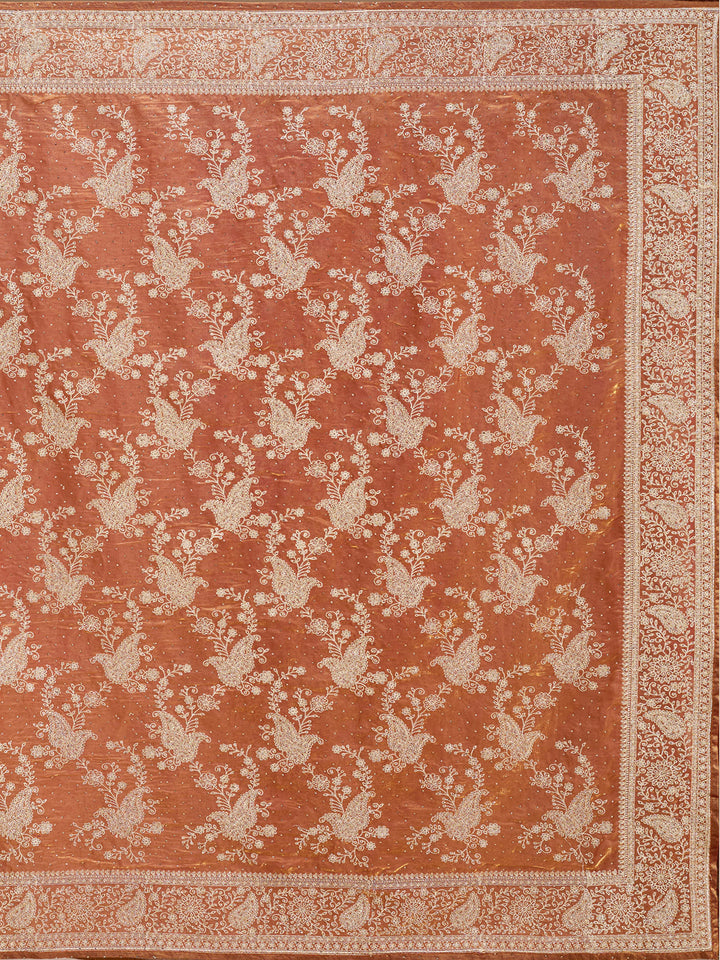 Rust Zariwork (Gold) Tissue Saree