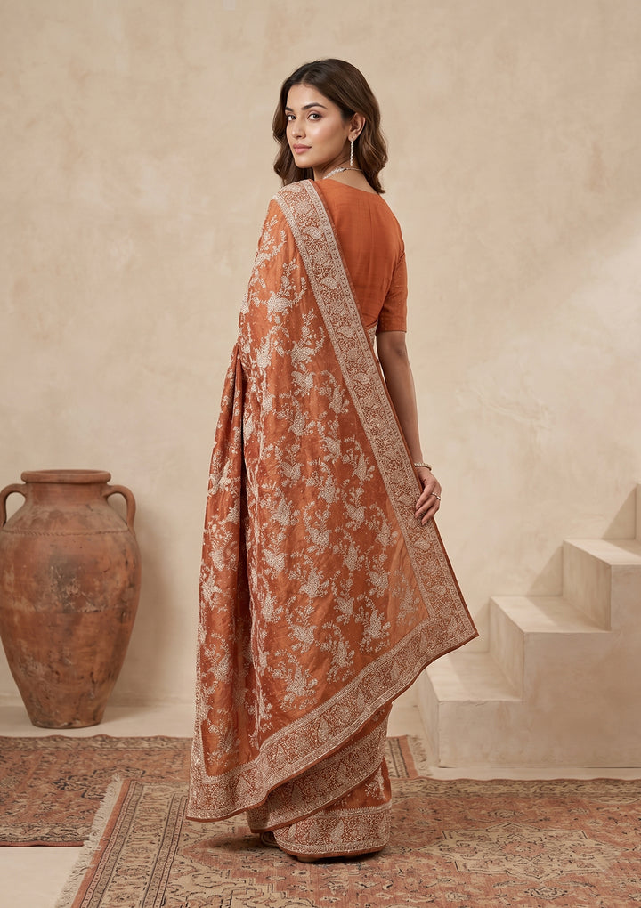 Rust Zariwork (Gold) Tissue Saree