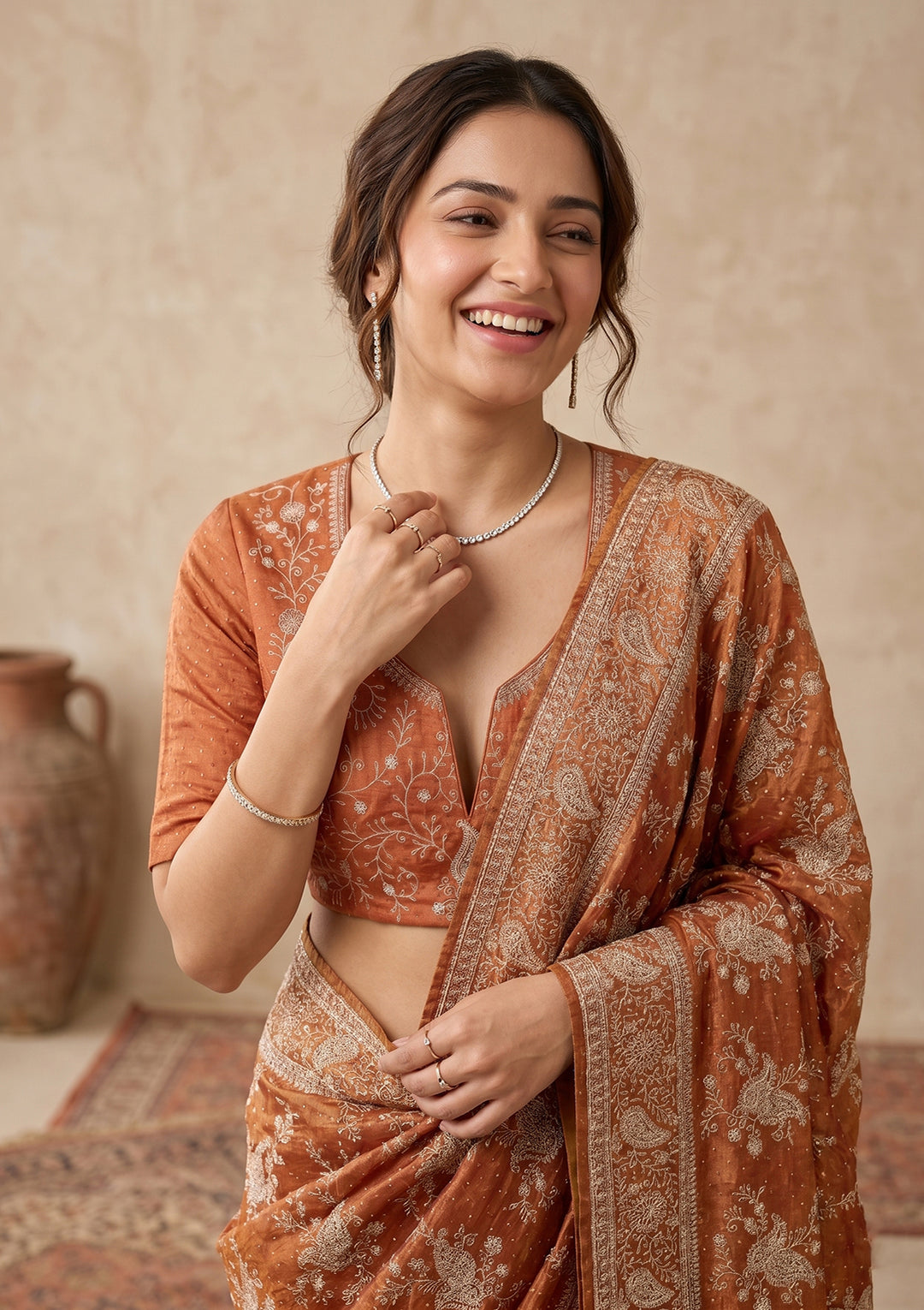 Rust Zariwork (Gold) Tissue Saree