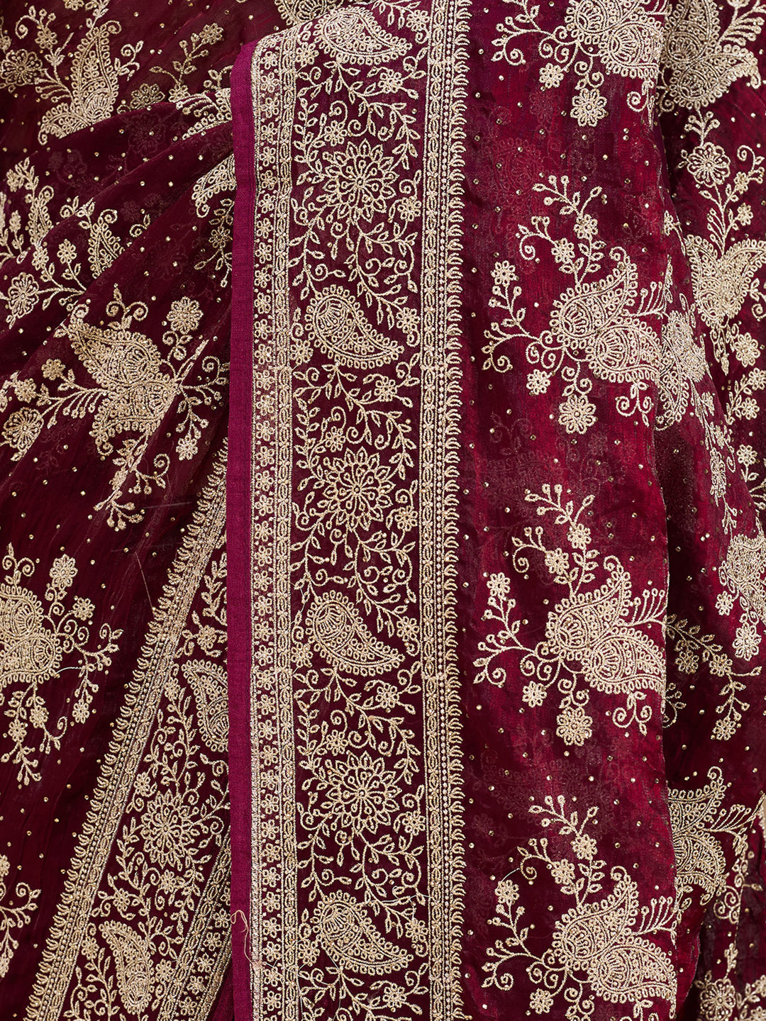 Wine Zariwork (Gold) Tissue Saree