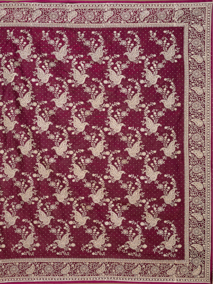 Wine Zariwork (Gold) Tissue Saree