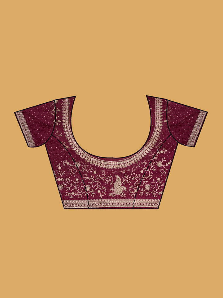 Wine Zariwork (Gold) Tissue Saree