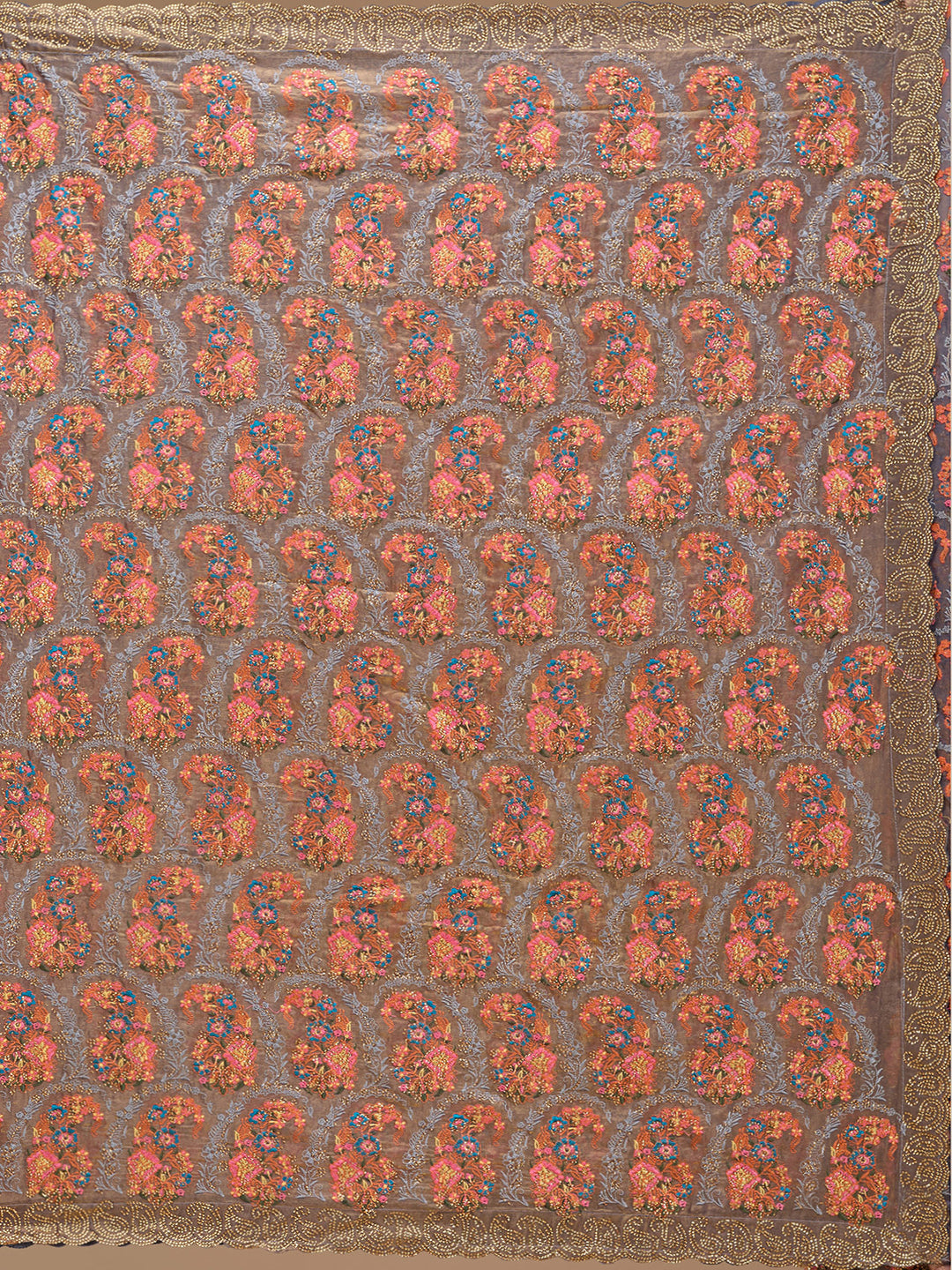 Grey Kashmiri Tissue Saree
