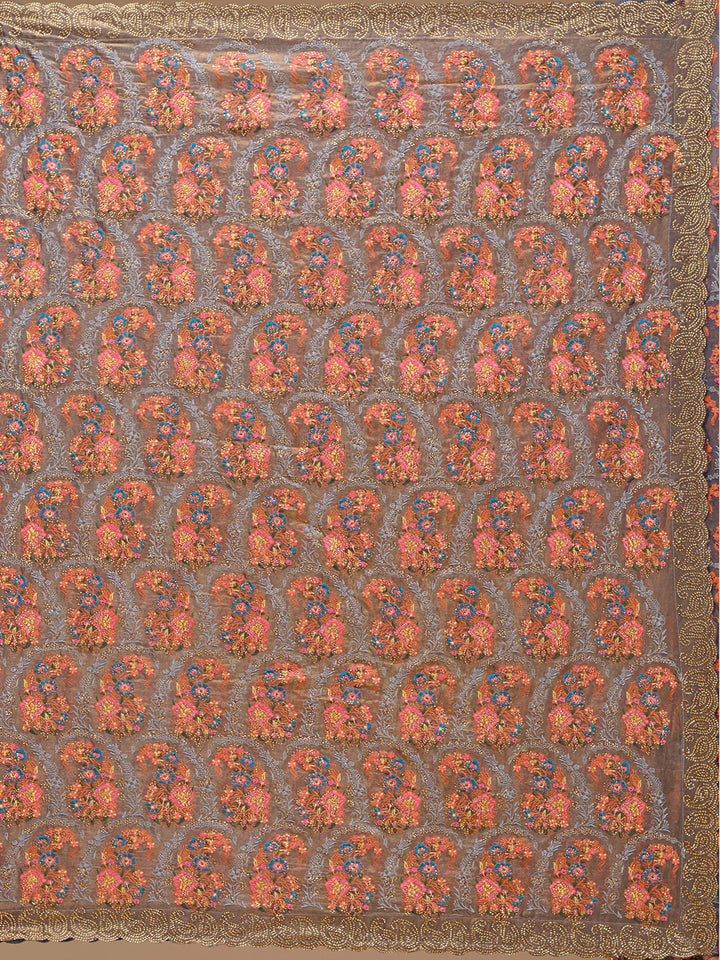 Grey Kashmiri Tissue Saree