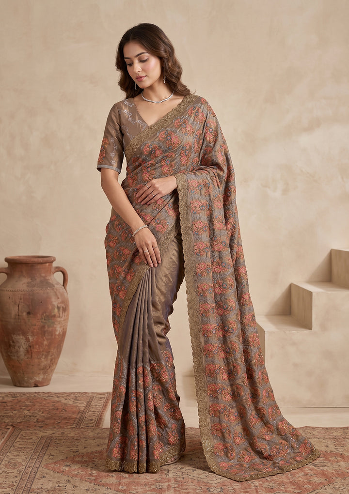 Grey Kashmiri Tissue Saree