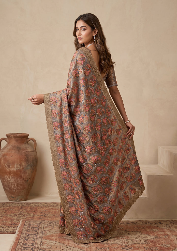 Grey Kashmiri Tissue Saree