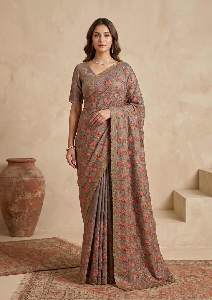 Grey Kashmiri Tissue Saree