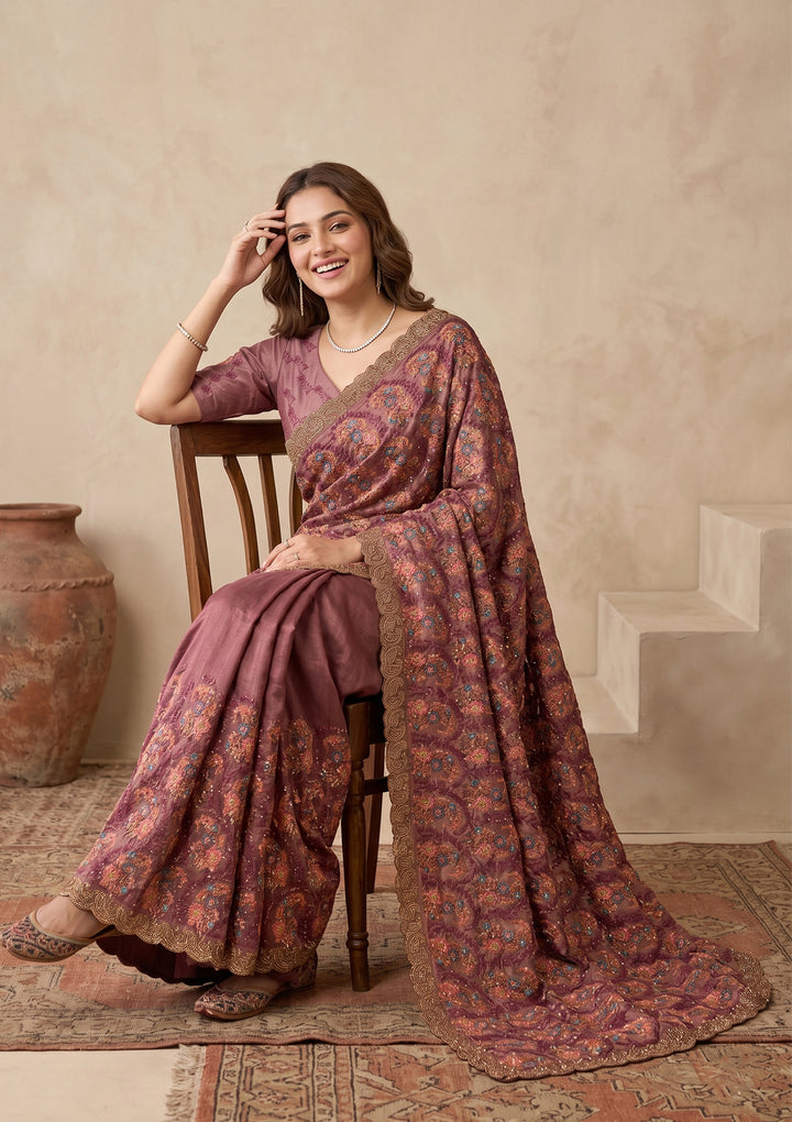 Mauve Kashmiri Tissue Saree