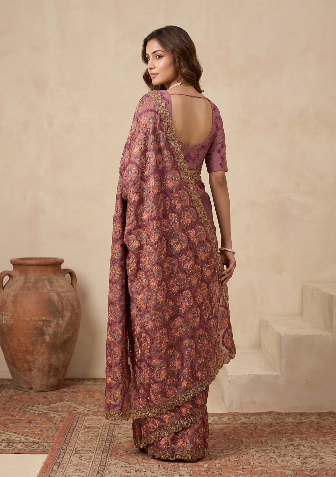 Mauve Kashmiri Tissue Saree