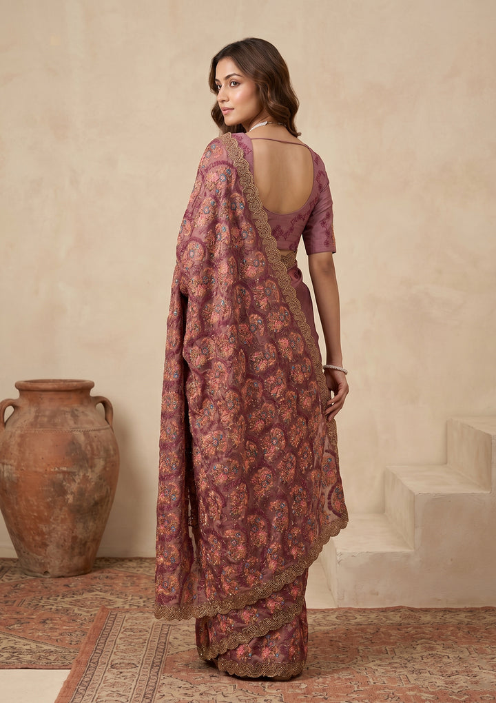 Mauve Kashmiri Tissue Saree