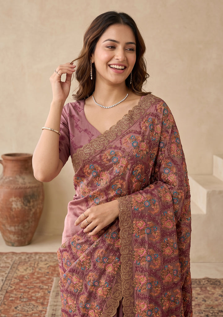 Mauve Kashmiri Tissue Saree