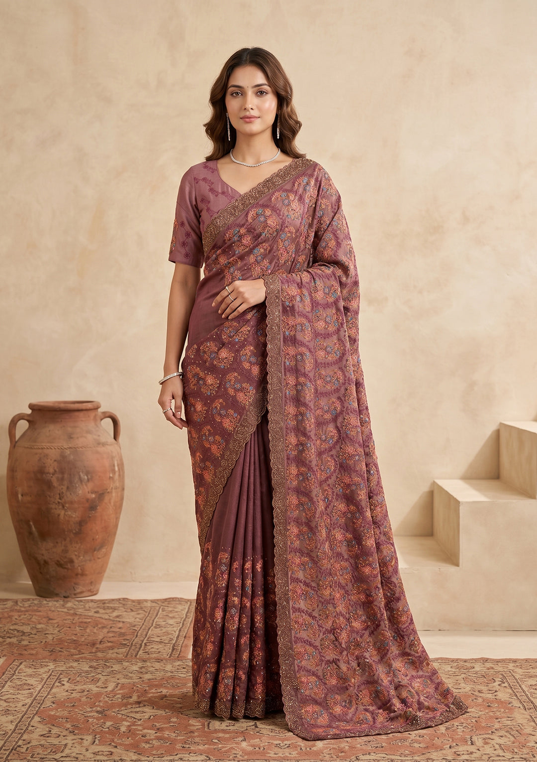 Mauve Kashmiri Tissue Saree
