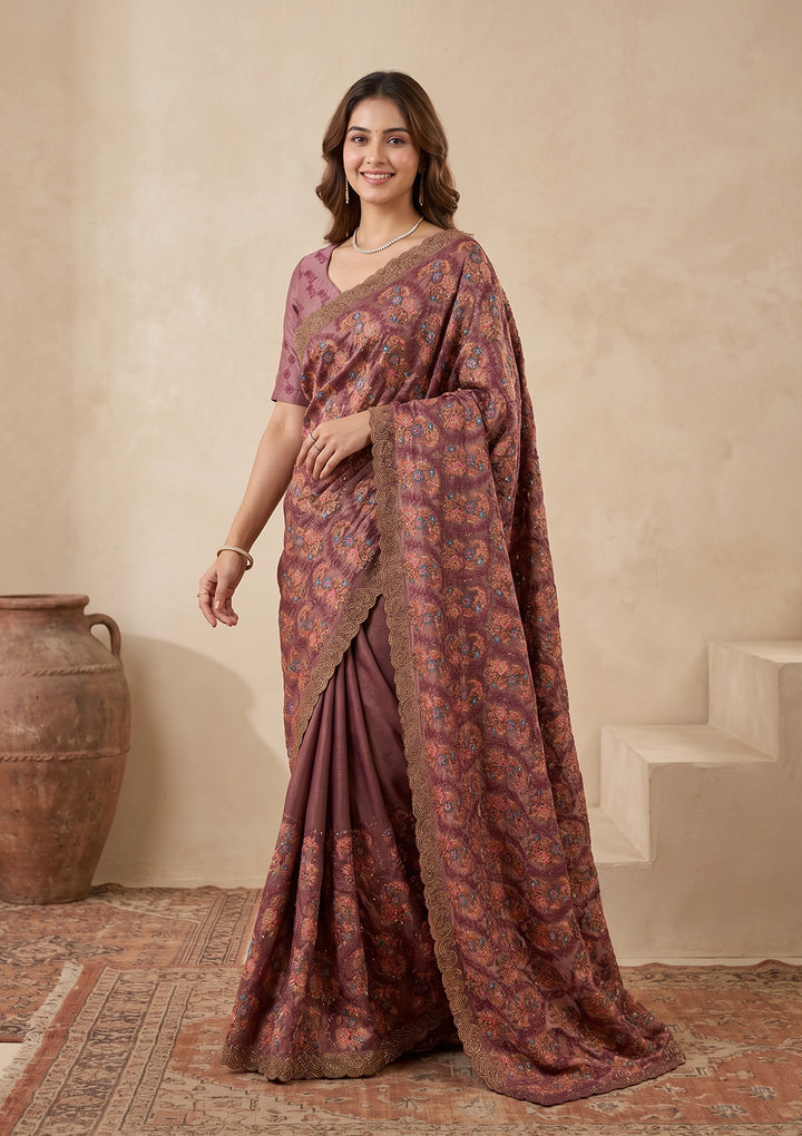 Mauve Kashmiri Tissue Saree