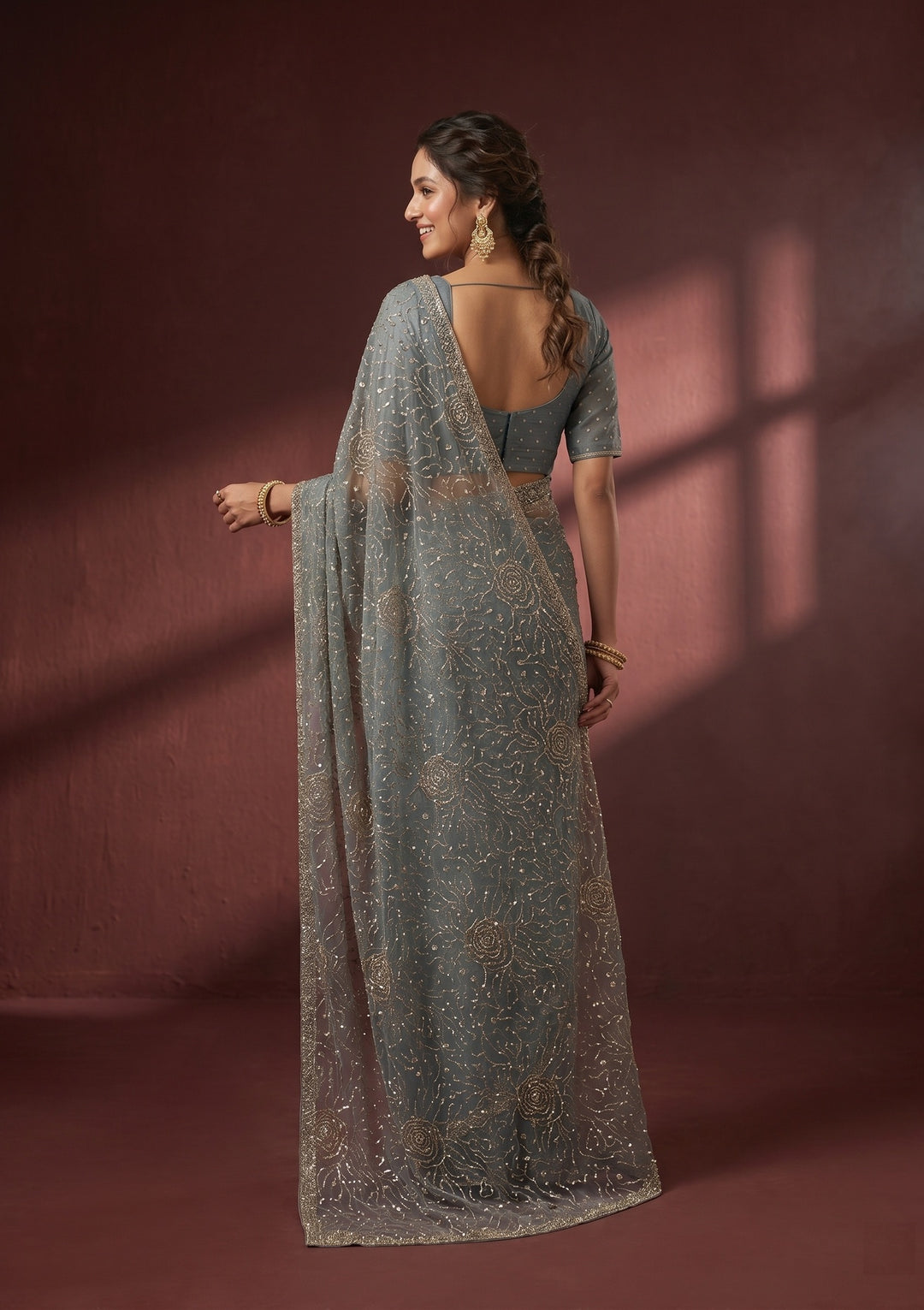 Blue Stonework (Gold) Tissue Saree