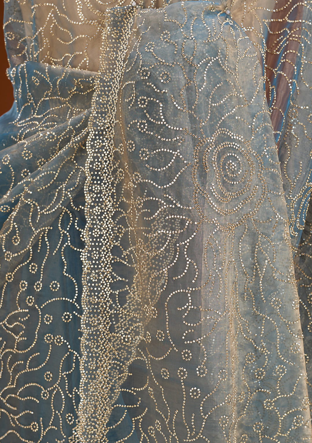 Blue Stonework (Gold) Tissue Saree