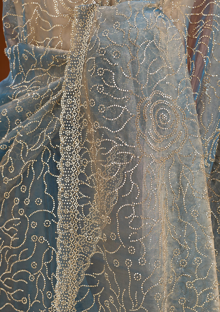 Blue Stonework (Gold) Tissue Saree