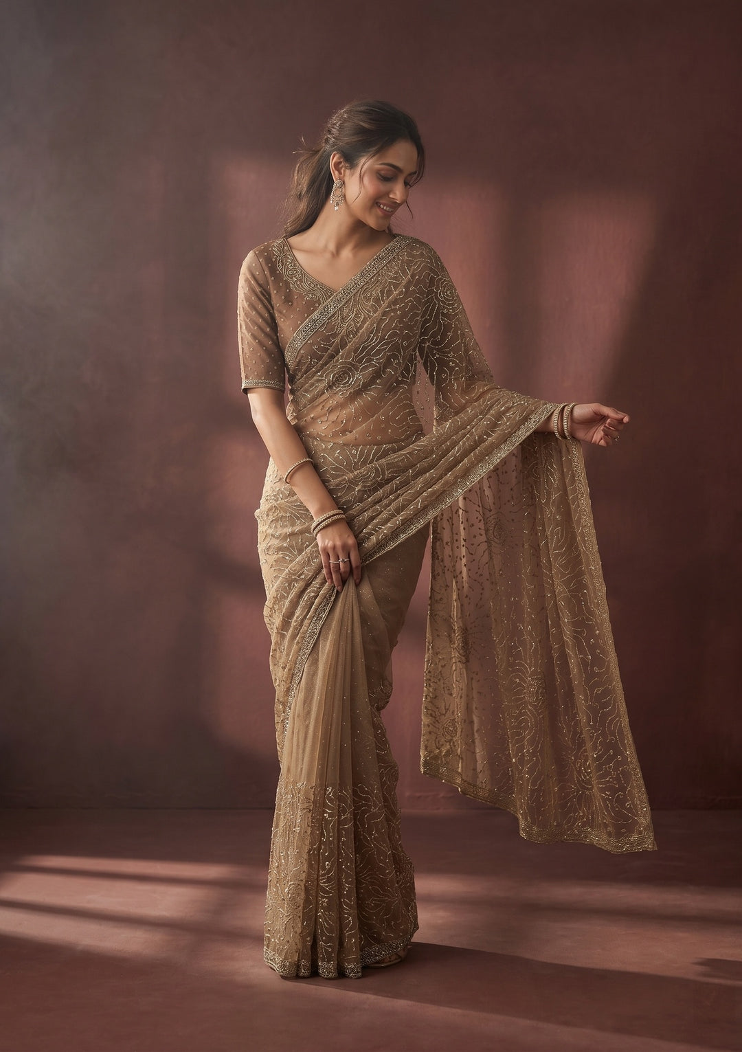 Gold Stonework (Gold) Tissue Saree